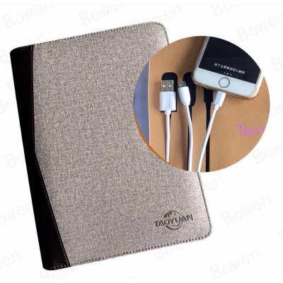 A5 dark gray 6 ring binder pu leather wireless charging  power bank portfolio