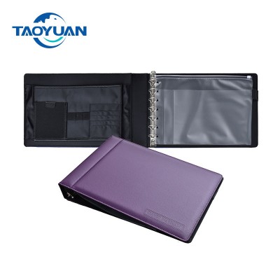 Factory Direct Custom Premium Pu Leather Business Check Binder 7 Ring Binder With Document Holder